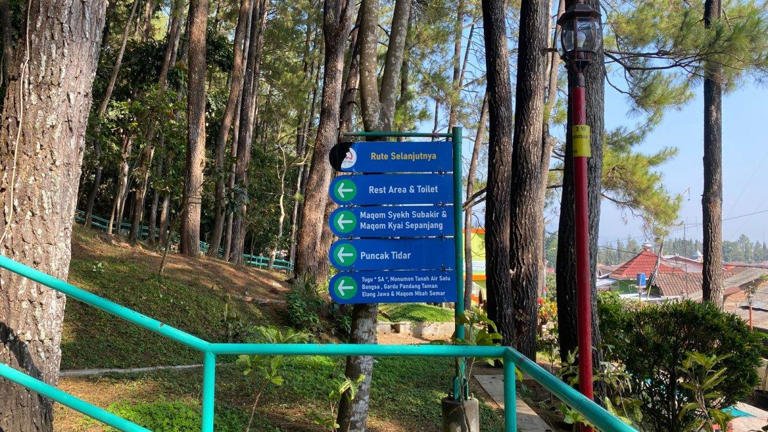 Penanda arah dan rute di Kebun Raya Gunung Tidar